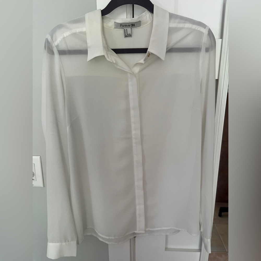 sheer long sleeve white button up